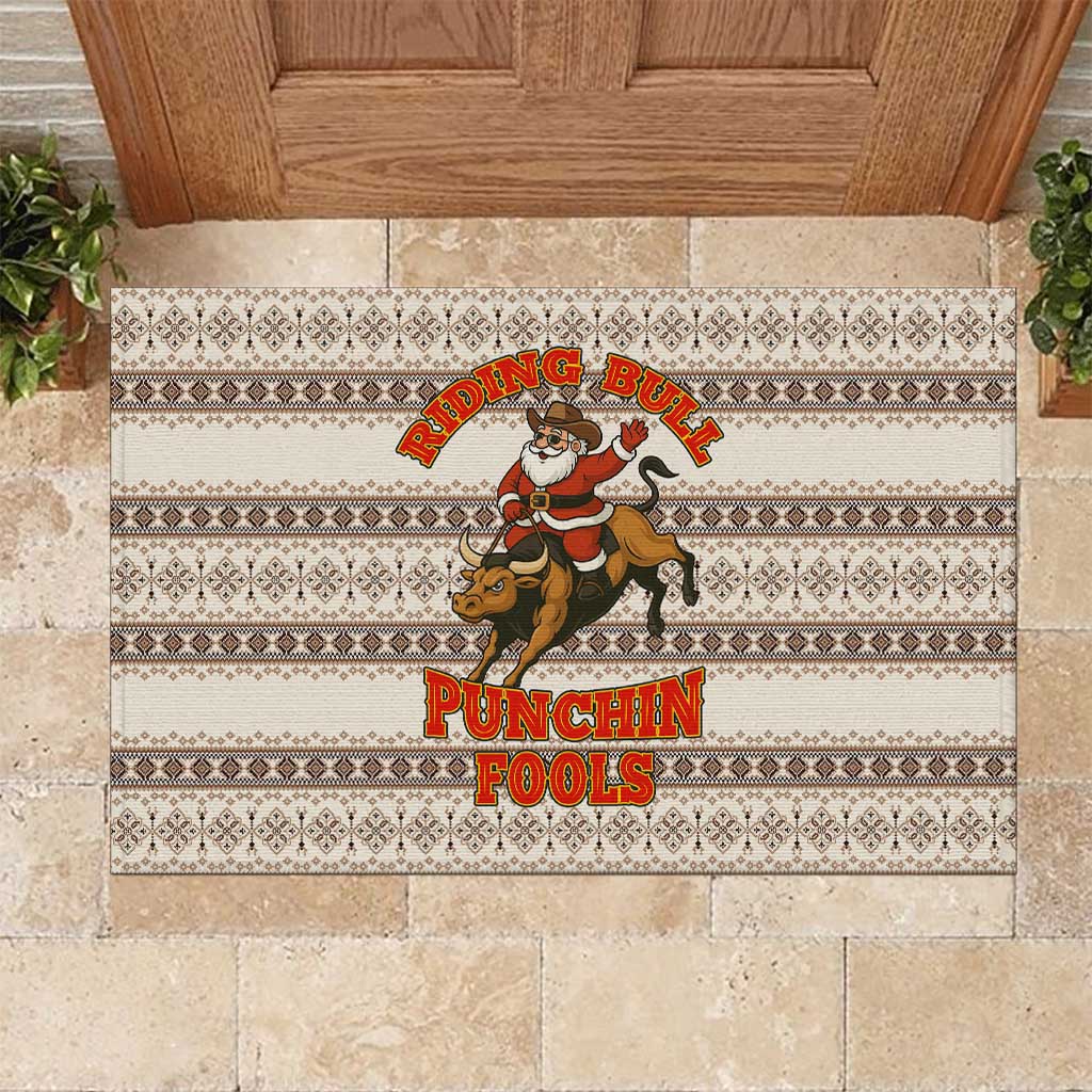 Riding Bulls Punchin Fools Christmas Rubber Doormat Xmas Holiday Patterns - Wonder Print Shop