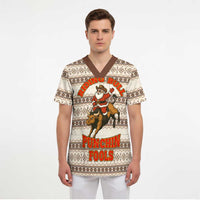 Riding Bulls Punchin Fools Christmas Scrub Top Xmas Holiday Patterns - Wonder Print Shop