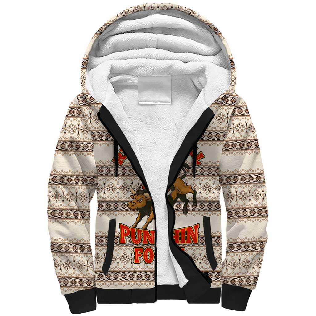 Riding Bulls Punchin Fools Christmas Sherpa Hoodie Xmas Holiday Patterns - Wonder Print Shop