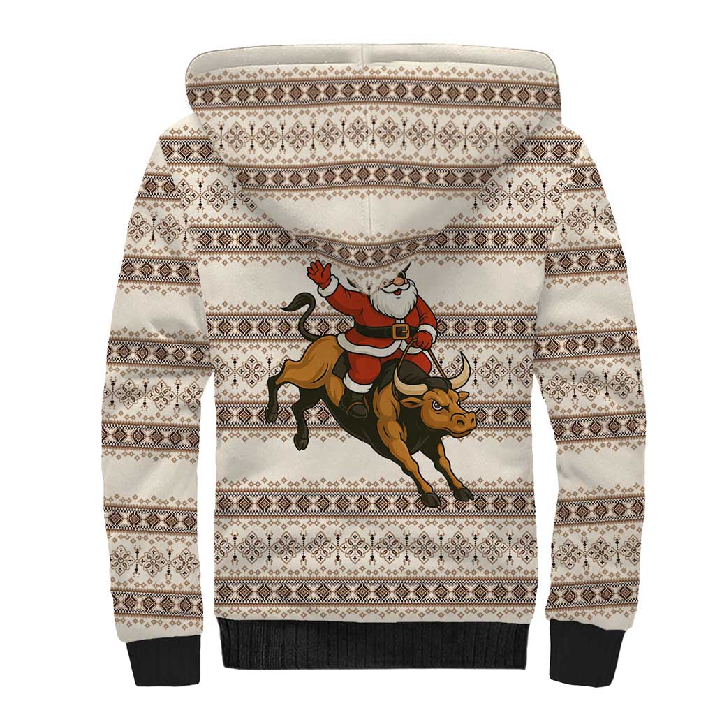 Riding Bulls Punchin Fools Christmas Sherpa Hoodie Xmas Holiday Patterns - Wonder Print Shop