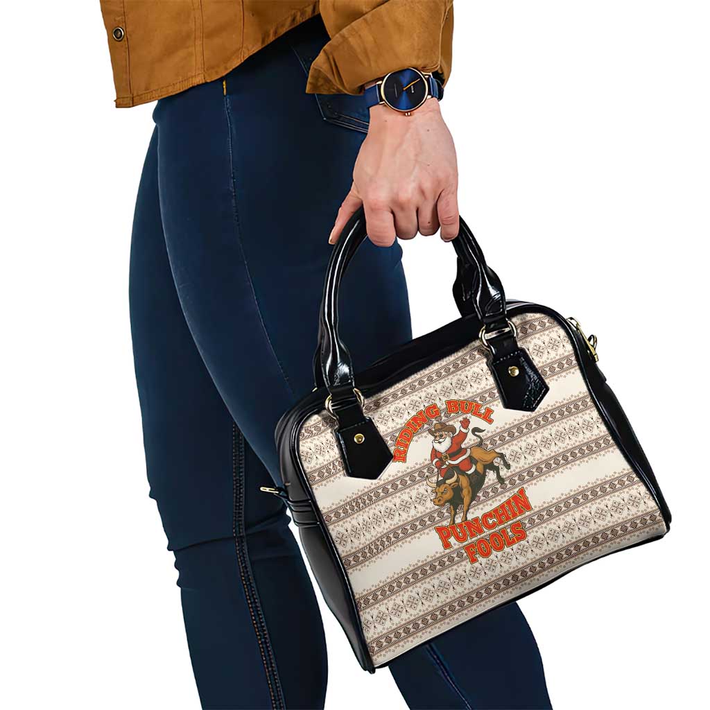 Riding Bulls Punchin Fools Christmas Shoulder Handbag Xmas Holiday Patterns - Wonder Print Shop