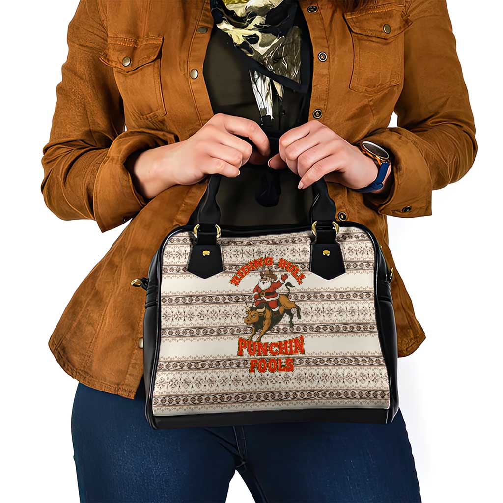 Riding Bulls Punchin Fools Christmas Shoulder Handbag Xmas Holiday Patterns - Wonder Print Shop