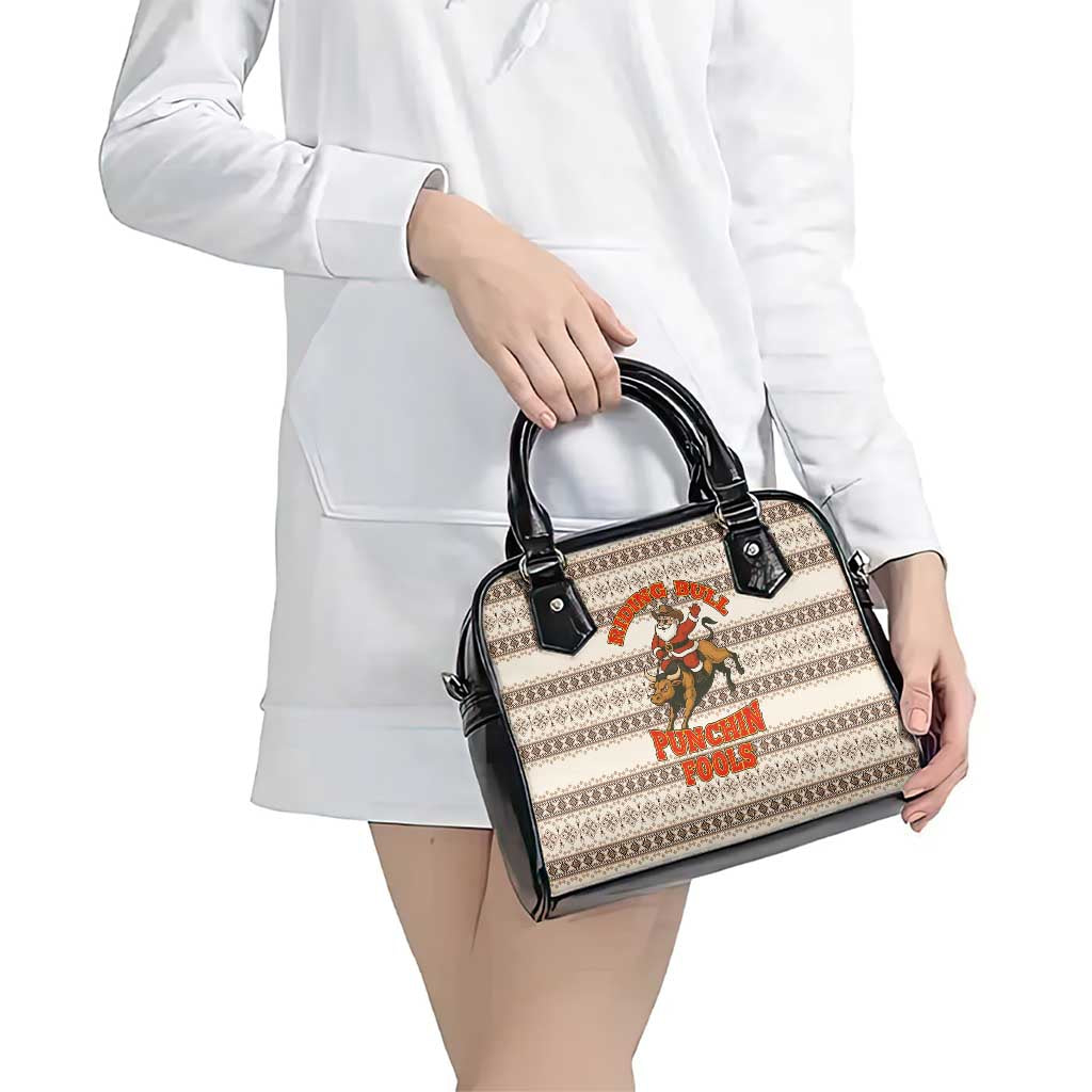 Riding Bulls Punchin Fools Christmas Shoulder Handbag Xmas Holiday Patterns - Wonder Print Shop