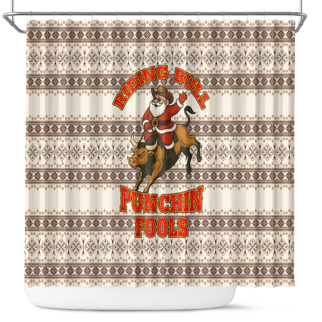 Riding Bulls Punchin Fools Christmas Shower Curtain Xmas Holiday Patterns - Wonder Print Shop