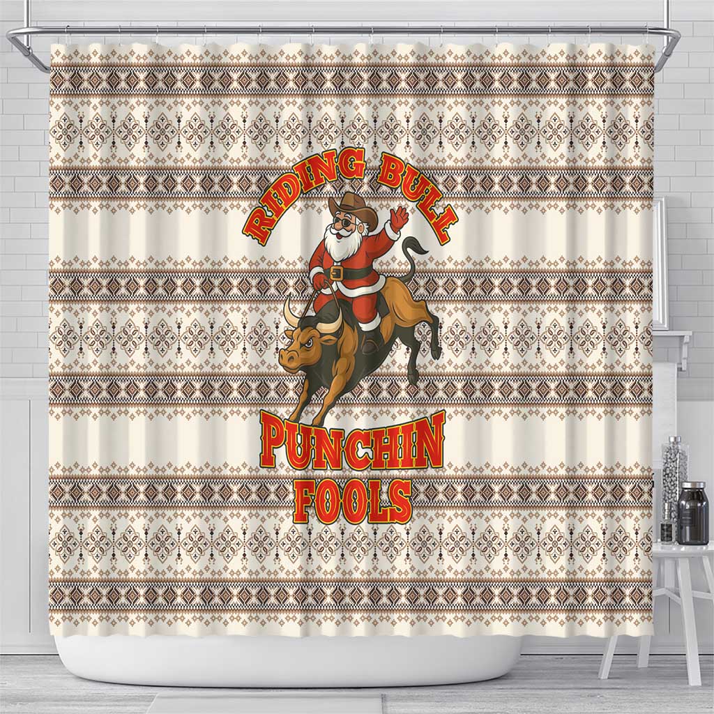 Riding Bulls Punchin Fools Christmas Shower Curtain Xmas Holiday Patterns - Wonder Print Shop