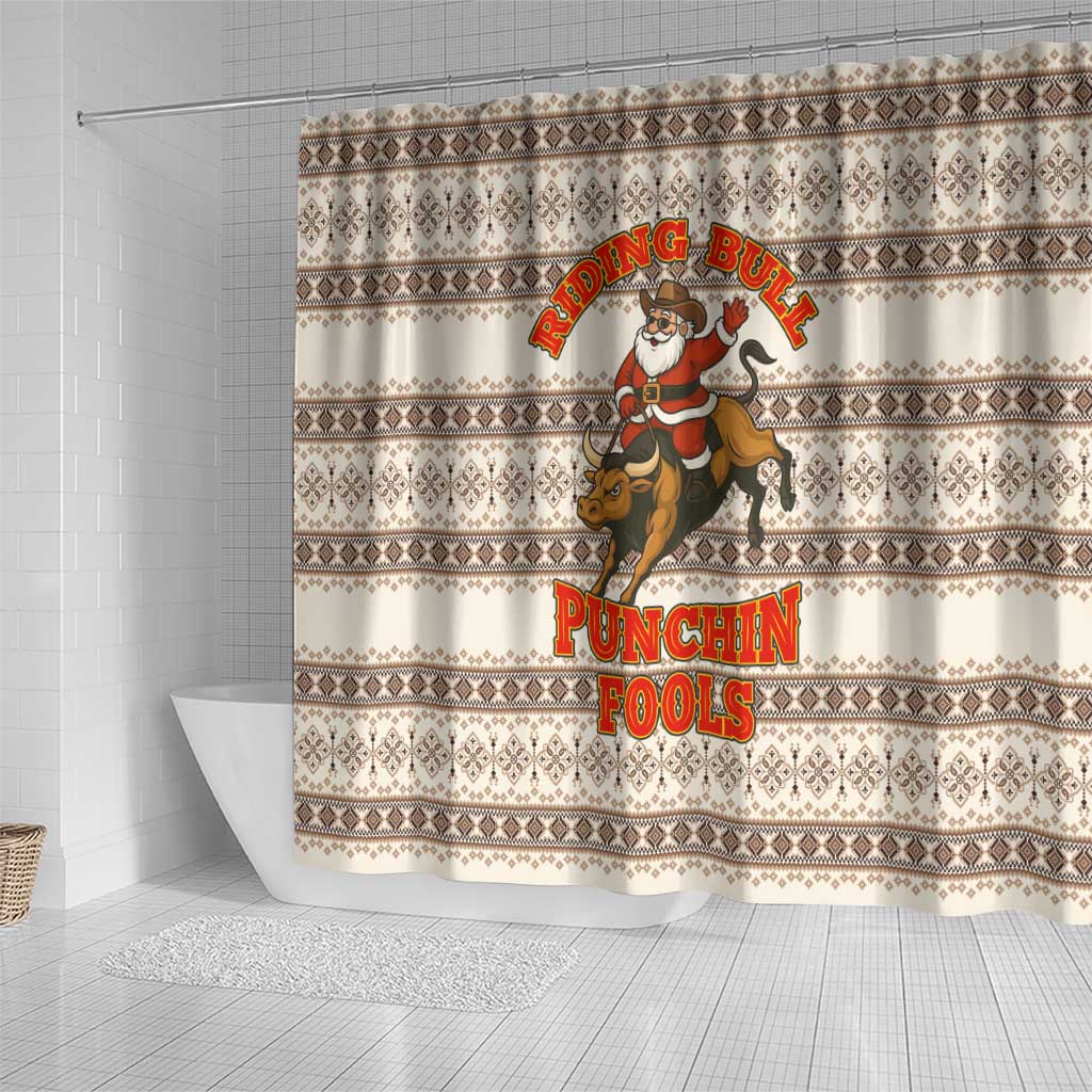 Riding Bulls Punchin Fools Christmas Shower Curtain Xmas Holiday Patterns - Wonder Print Shop