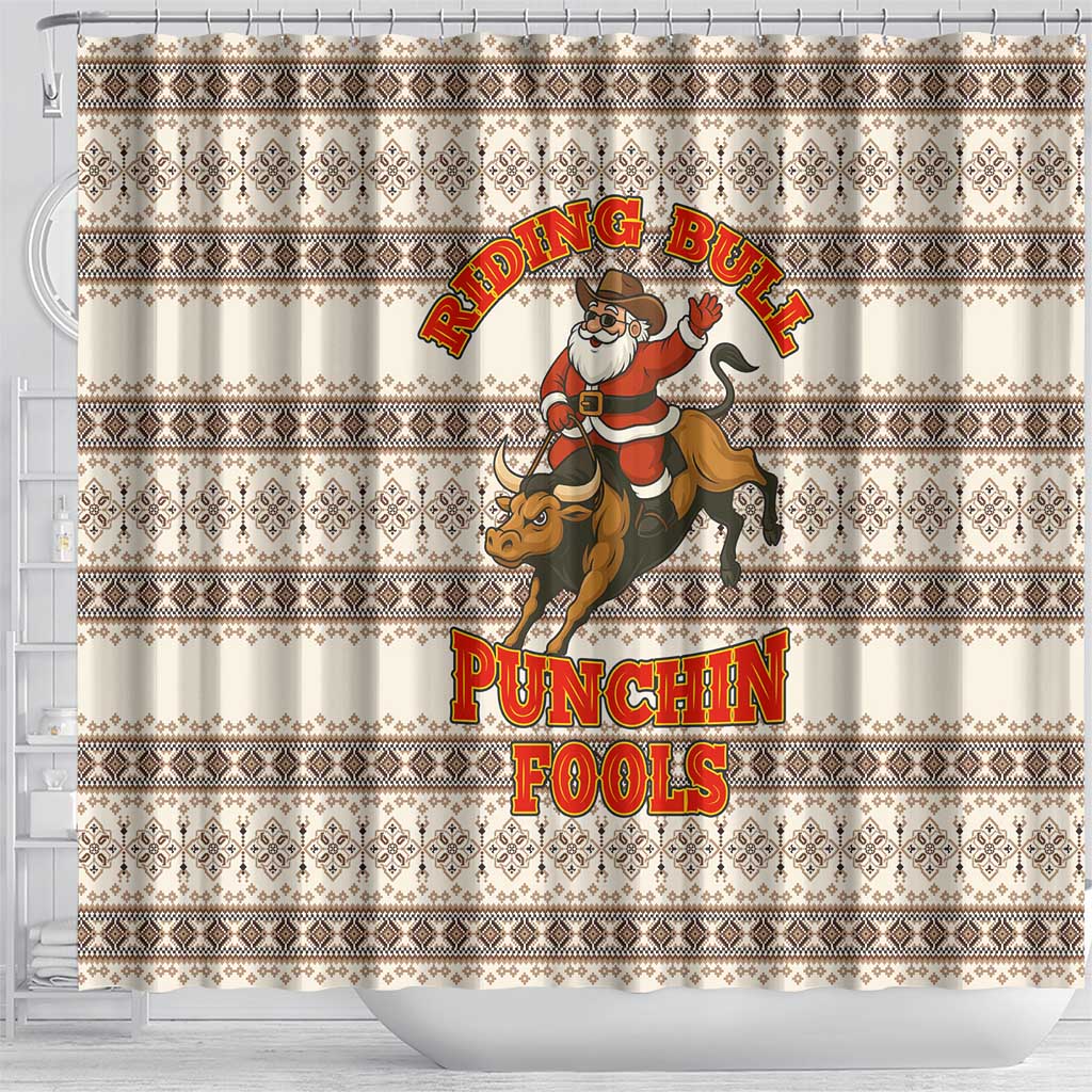 Riding Bulls Punchin Fools Christmas Shower Curtain Xmas Holiday Patterns - Wonder Print Shop