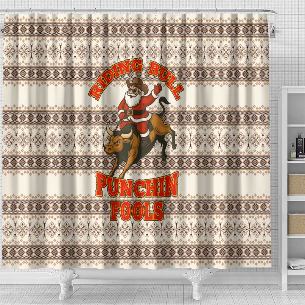 Riding Bulls Punchin Fools Christmas Shower Curtain Xmas Holiday Patterns - Wonder Print Shop