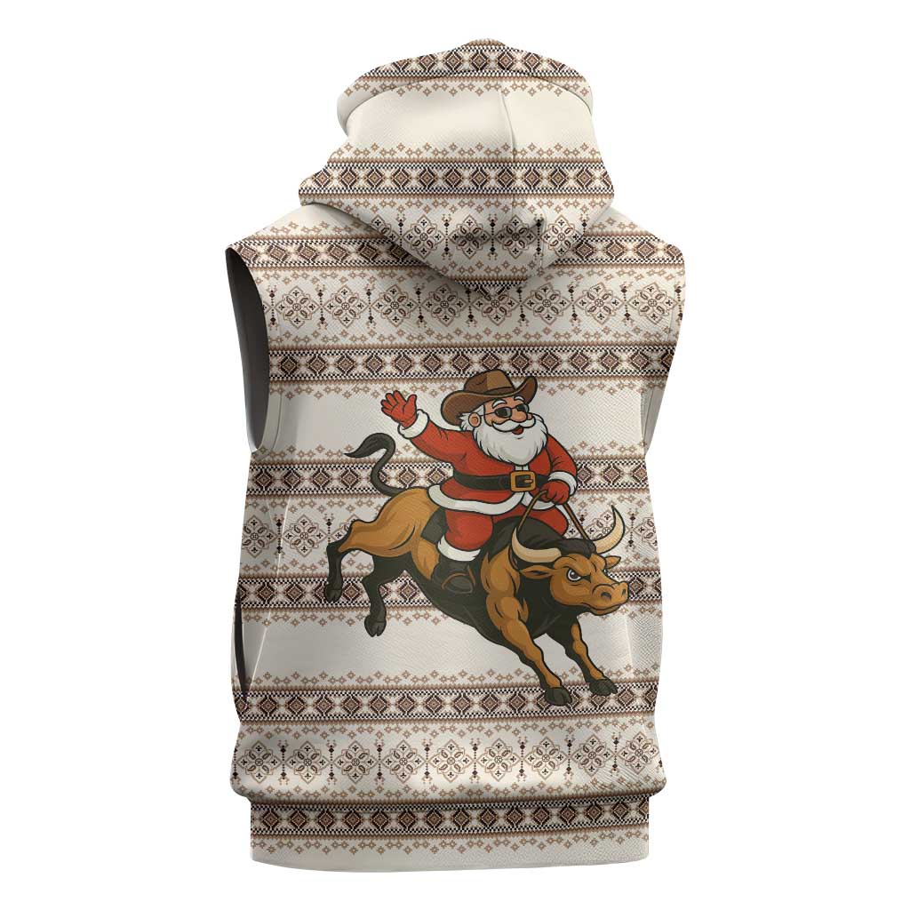 Riding Bulls Punchin Fools Christmas Sleeveless Hoodie Xmas Holiday Patterns - Wonder Print Shop