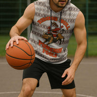 Riding Bulls Punchin Fools Christmas Sleeveless Hoodie Xmas Holiday Patterns - Wonder Print Shop