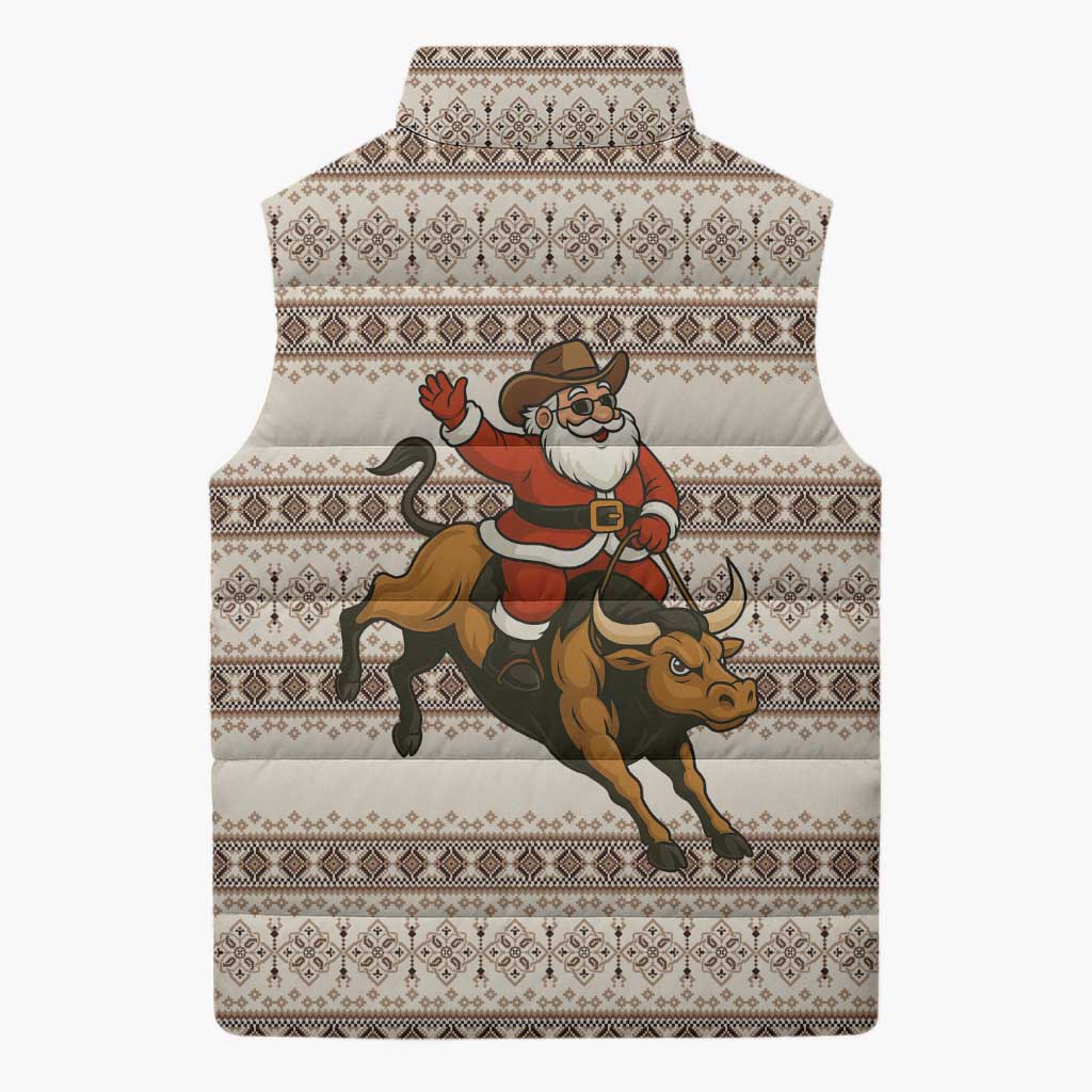 Riding Bulls Punchin Fools Christmas Sleeveless Puffer Jacket Xmas Holiday Patterns - Wonder Print Shop