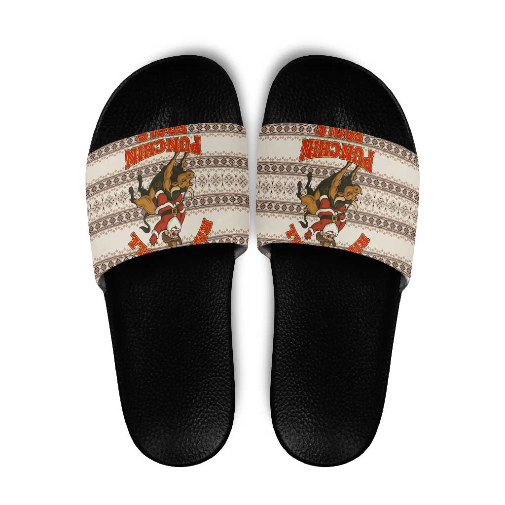 Riding Bulls Punchin Fools Christmas Slide Sandals Xmas Holiday Patterns - Wonder Print Shop