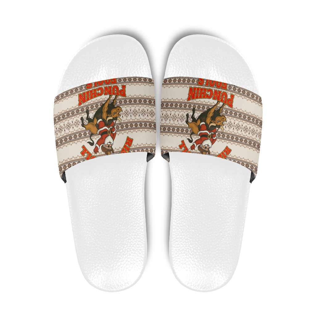 Riding Bulls Punchin Fools Christmas Slide Sandals Xmas Holiday Patterns - Wonder Print Shop