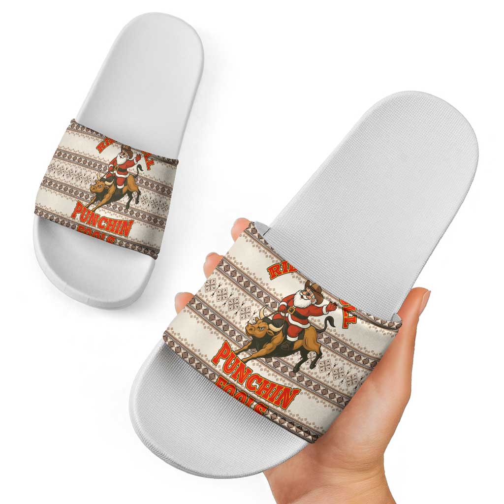 Riding Bulls Punchin Fools Christmas Slide Sandals Xmas Holiday Patterns - Wonder Print Shop