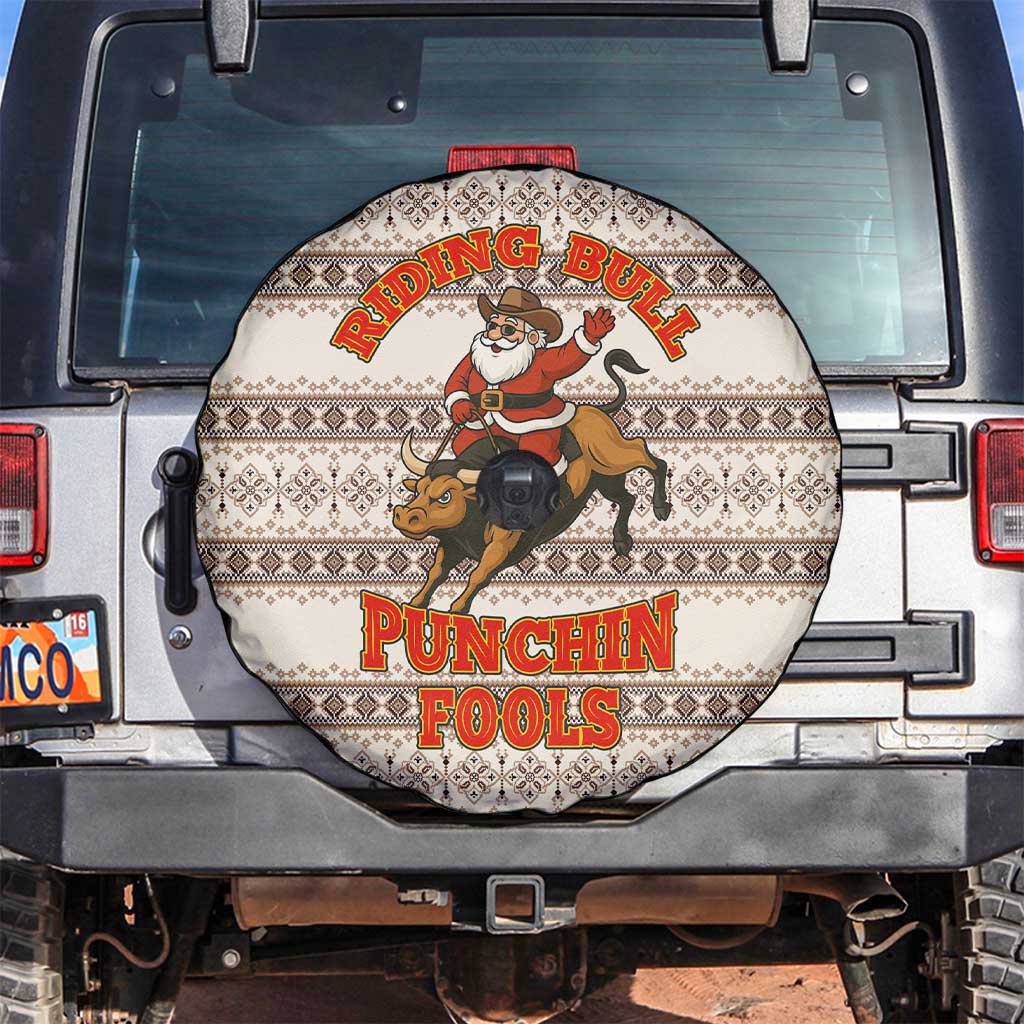 Riding Bulls Punchin Fools Christmas Spare Tire Cover Xmas Holiday Patterns - Wonder Print Shop