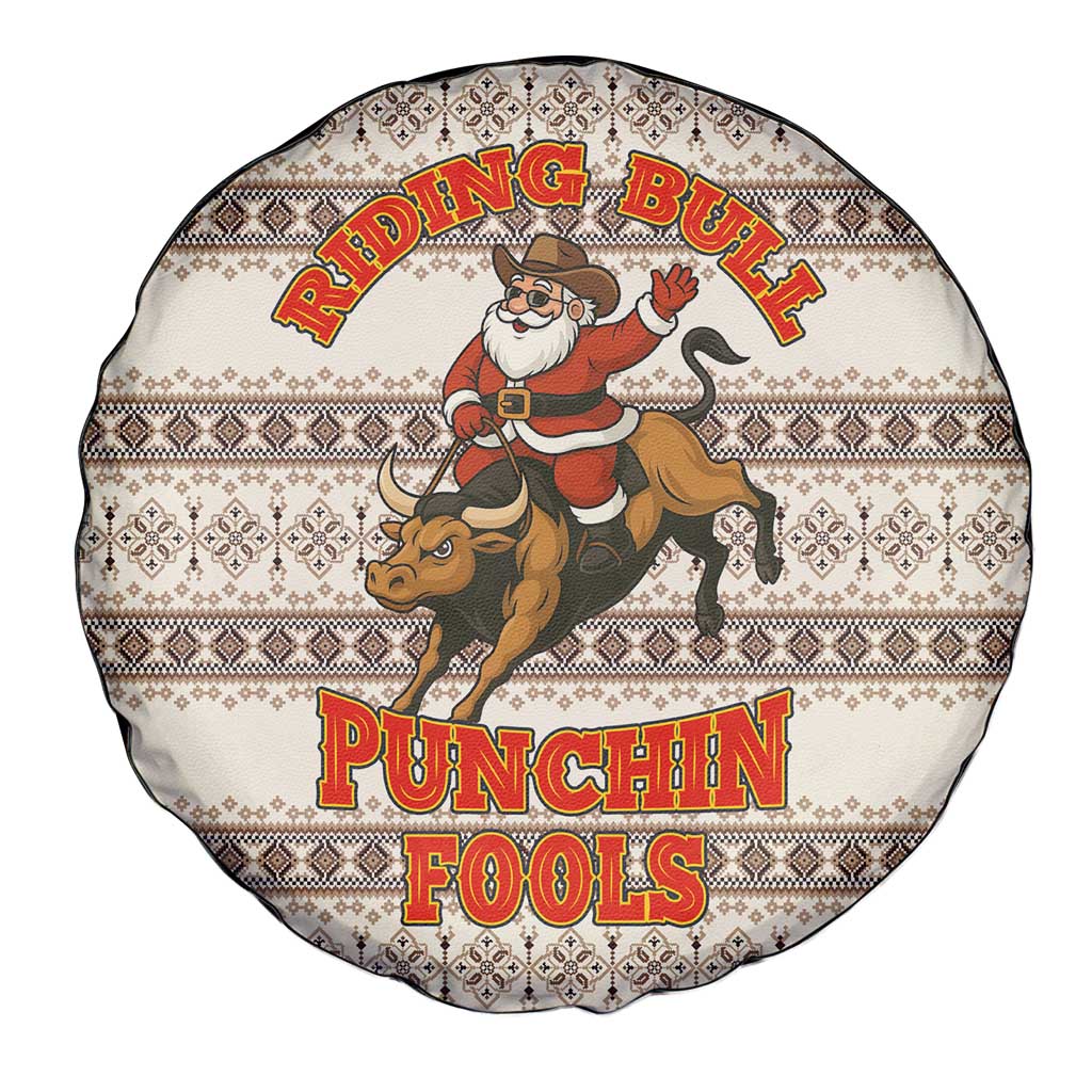 Riding Bulls Punchin Fools Christmas Spare Tire Cover Xmas Holiday Patterns - Wonder Print Shop