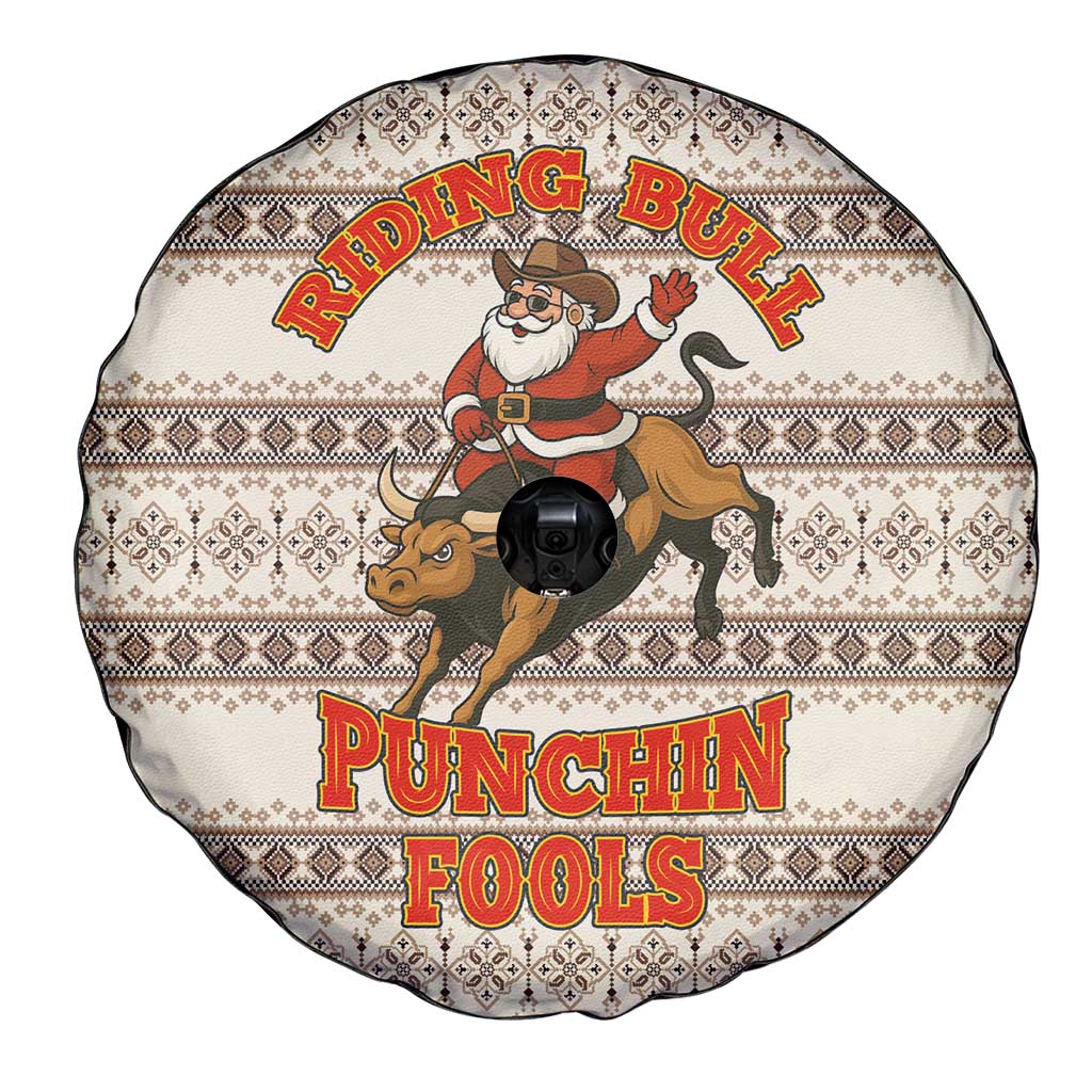 Riding Bulls Punchin Fools Christmas Spare Tire Cover Xmas Holiday Patterns - Wonder Print Shop