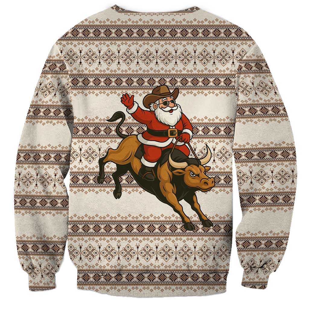 Riding Bulls Punchin Fools Christmas Sweatshirt Xmas Holiday Patterns - Wonder Print Shop