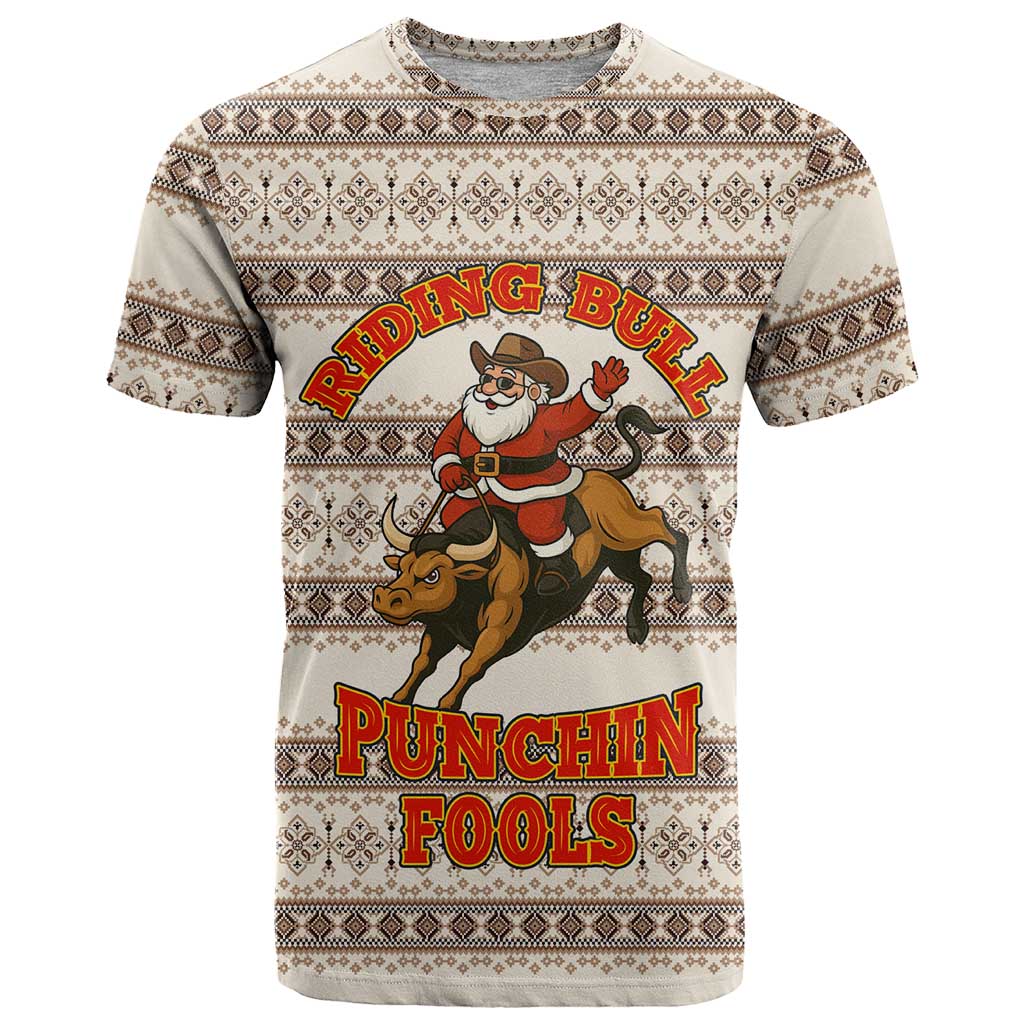 Riding Bulls Punchin Fools Christmas T Shirt Xmas Holiday Patterns - Wonder Print Shop