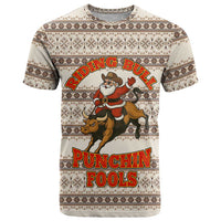 Riding Bulls Punchin Fools Christmas T Shirt Xmas Holiday Patterns - Wonder Print Shop