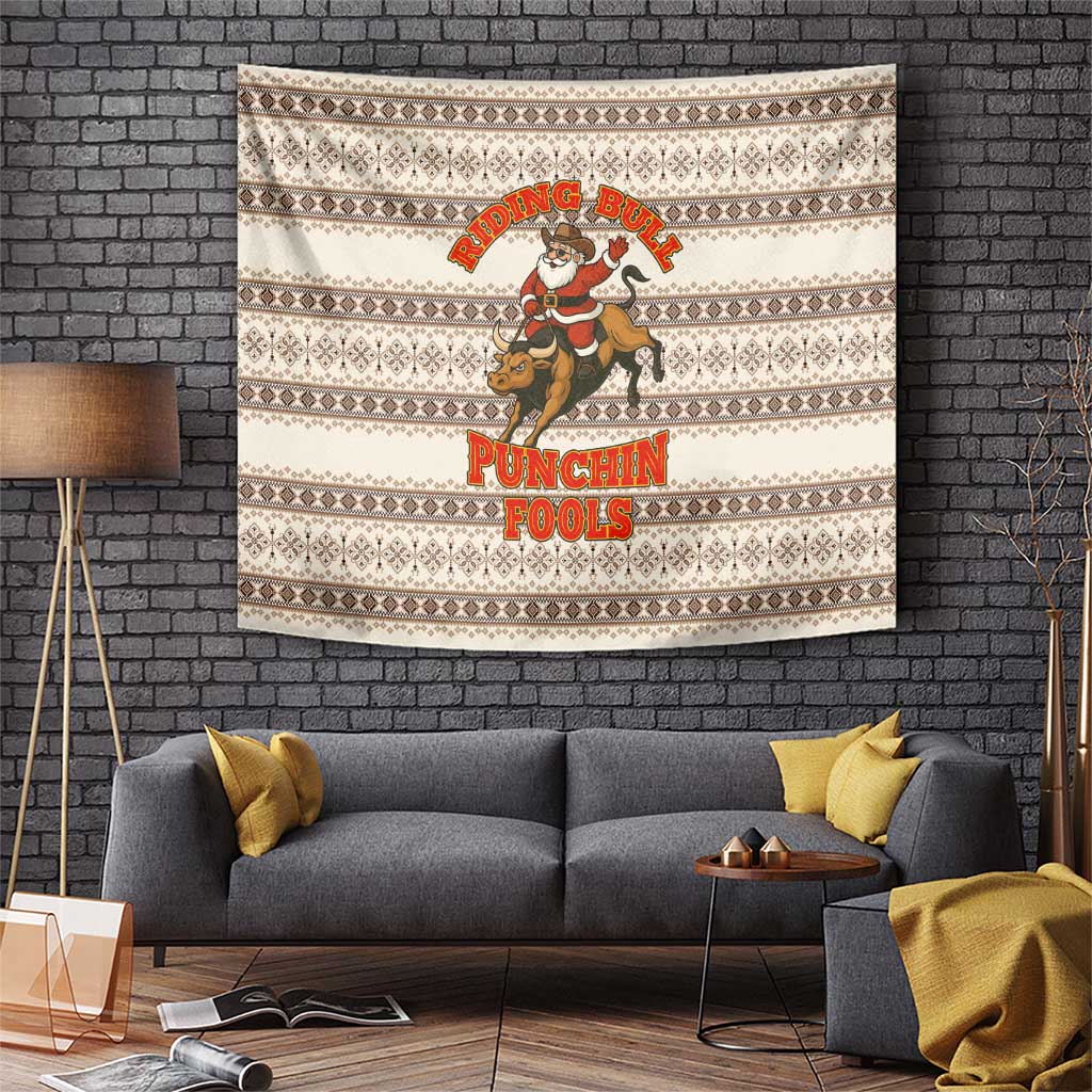Riding Bulls Punchin Fools Christmas Tapestry Xmas Holiday Patterns - Wonder Print Shop