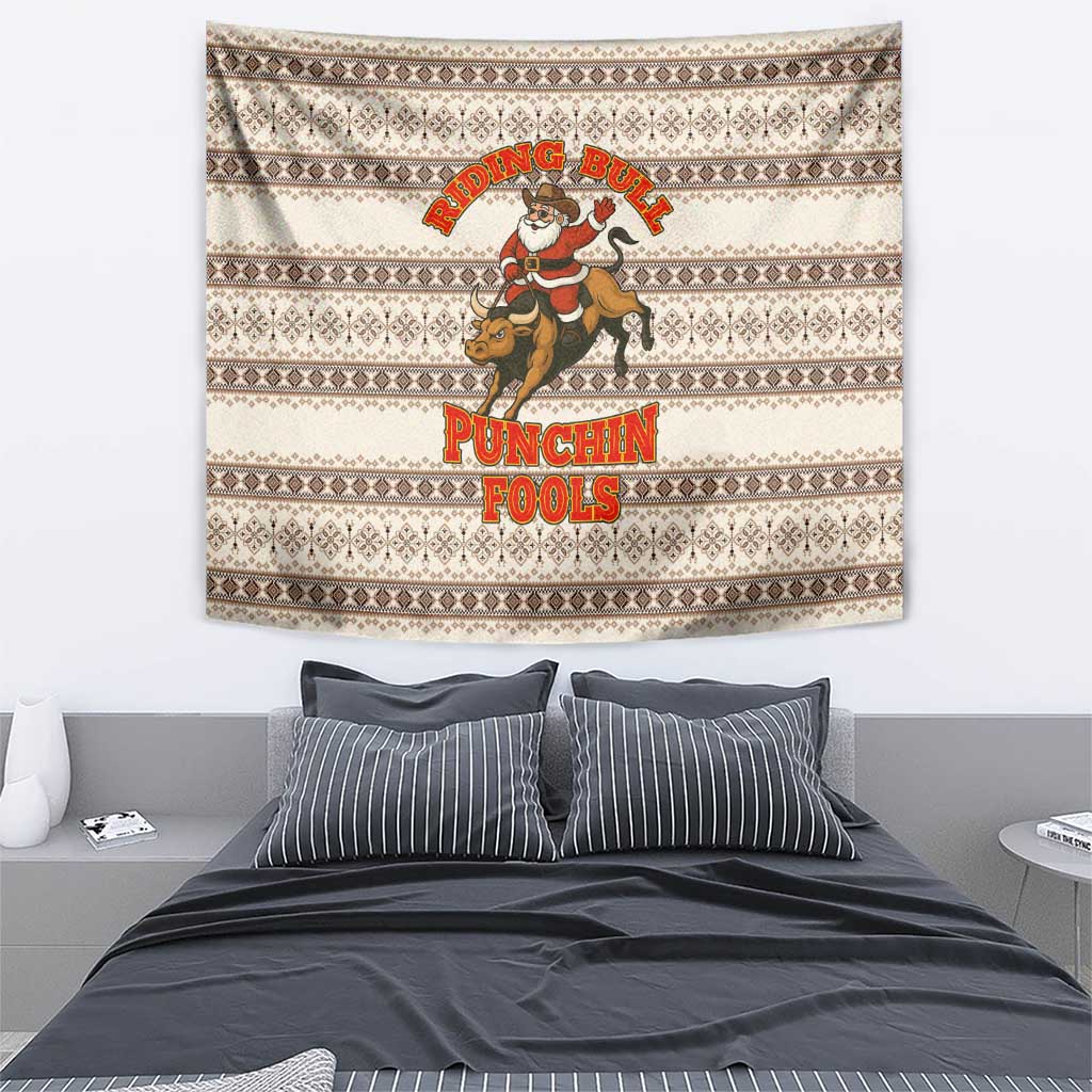 Riding Bulls Punchin Fools Christmas Tapestry Xmas Holiday Patterns - Wonder Print Shop