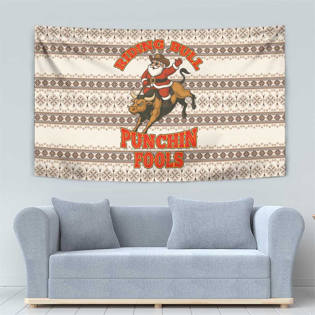 Riding Bulls Punchin Fools Christmas Tapestry Xmas Holiday Patterns - Wonder Print Shop