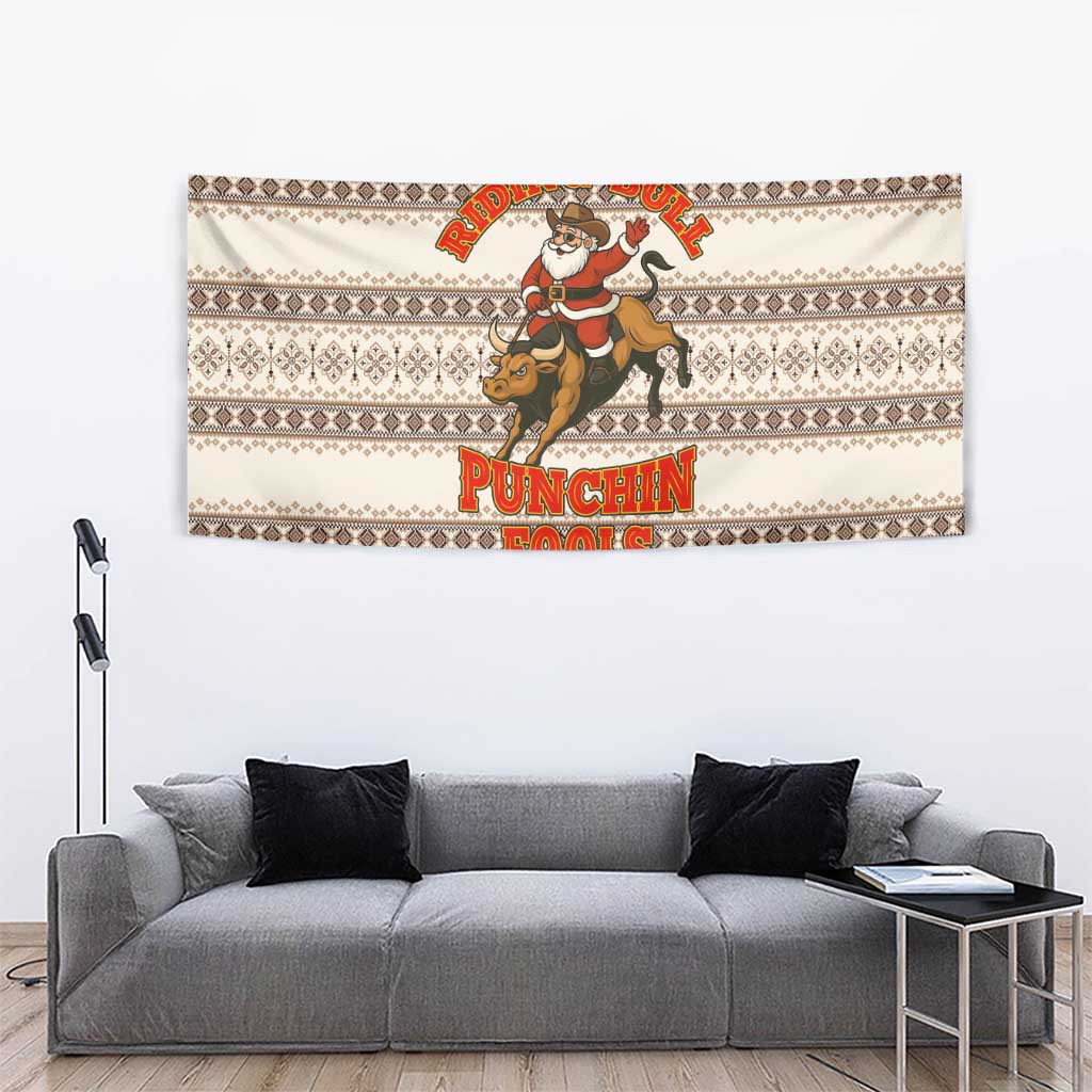 Riding Bulls Punchin Fools Christmas Tapestry Xmas Holiday Patterns - Wonder Print Shop