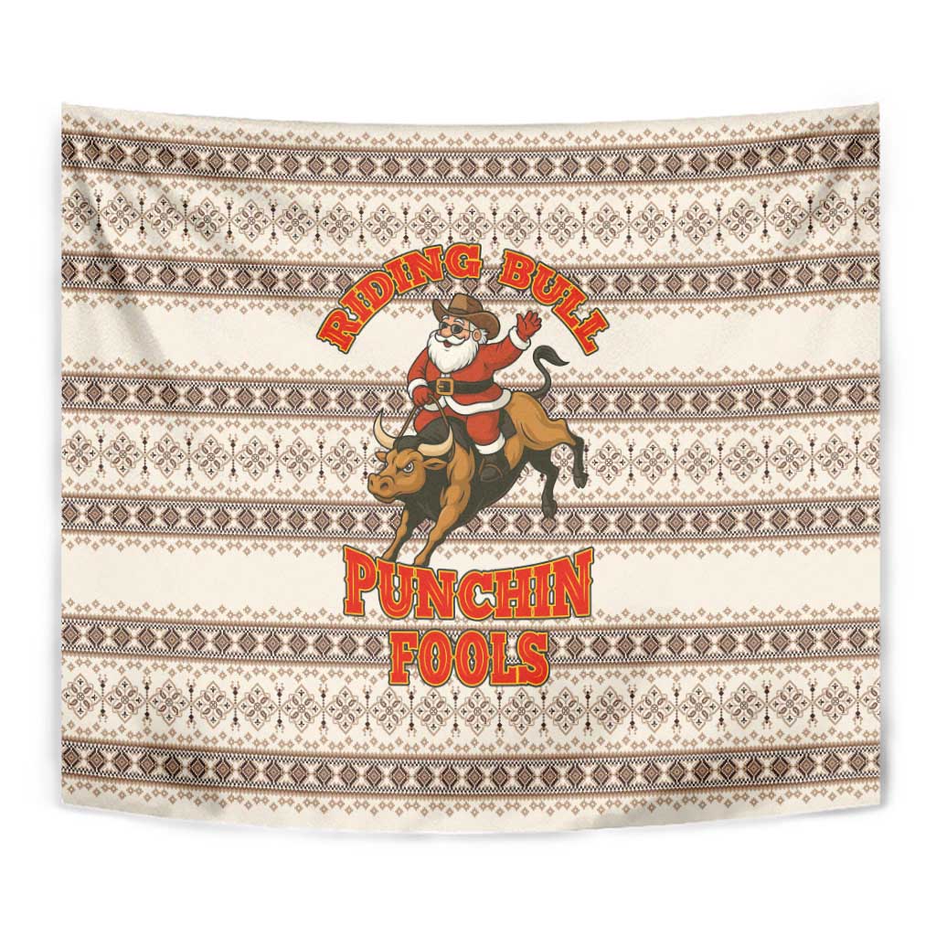 Riding Bulls Punchin Fools Christmas Tapestry Xmas Holiday Patterns - Wonder Print Shop