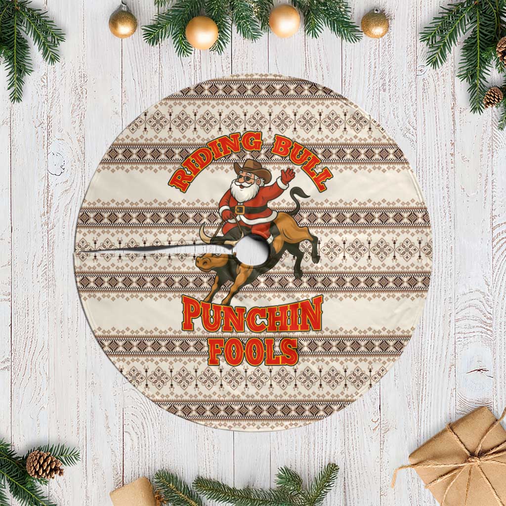 Riding Bulls Punchin Fools Christmas Tree Skirt Xmas Holiday Patterns - Wonder Print Shop