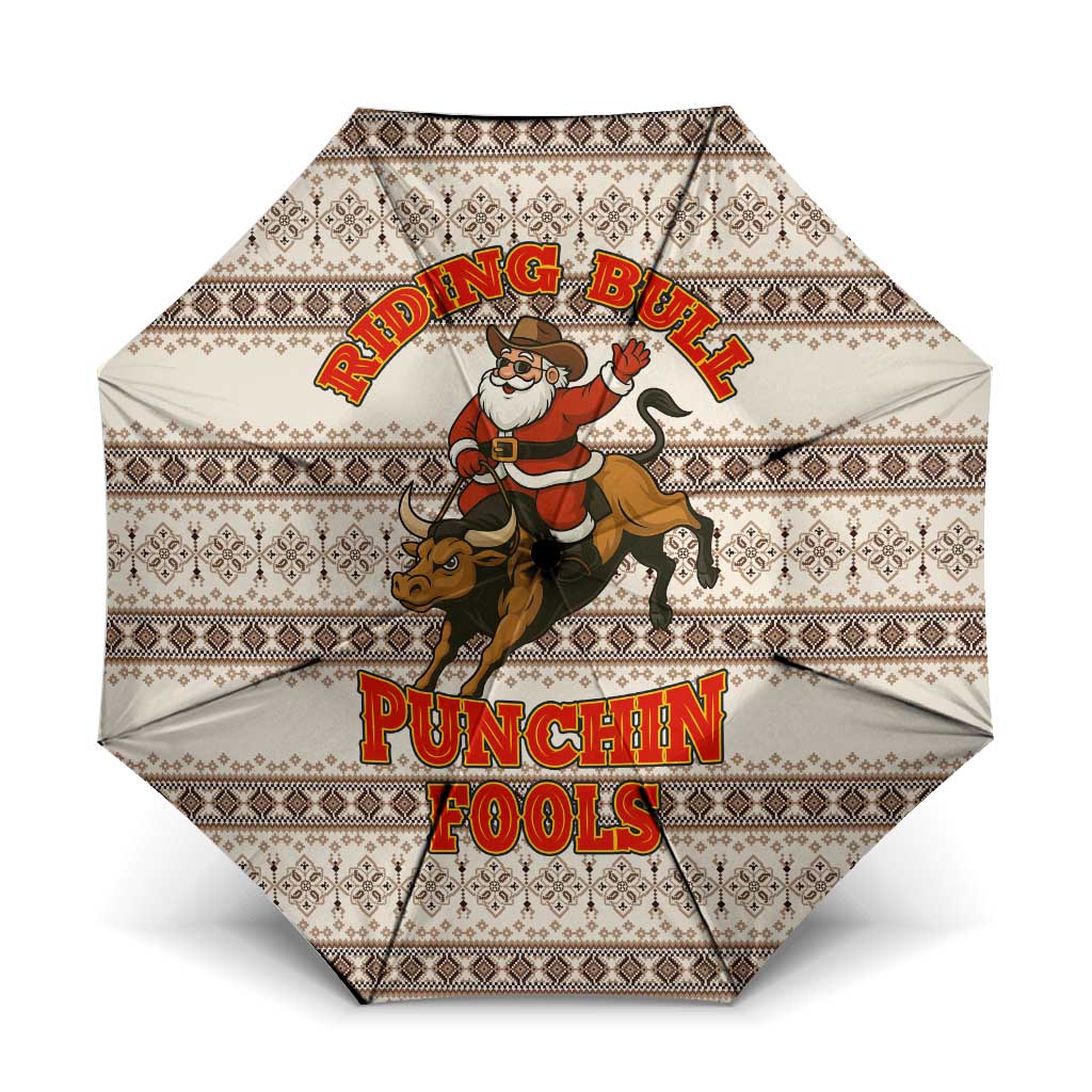 Riding Bulls Punchin Fools Christmas Umbrella Xmas Holiday Patterns - Wonder Print Shop