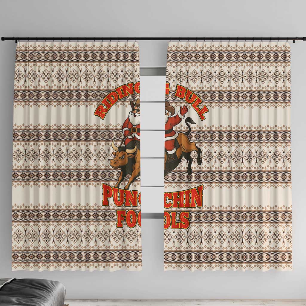 Riding Bulls Punchin Fools Christmas Window Curtain Xmas Holiday Patterns - Wonder Print Shop