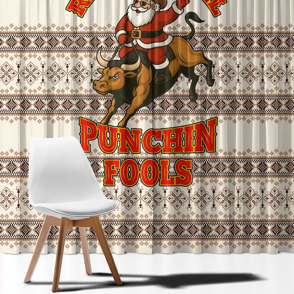 Riding Bulls Punchin Fools Christmas Window Curtain Xmas Holiday Patterns - Wonder Print Shop
