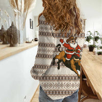 Riding Bulls Punchin Fools Christmas Women Casual Shirt Xmas Holiday Patterns - Wonder Print Shop