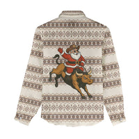 Riding Bulls Punchin Fools Christmas Women Casual Shirt Xmas Holiday Patterns - Wonder Print Shop