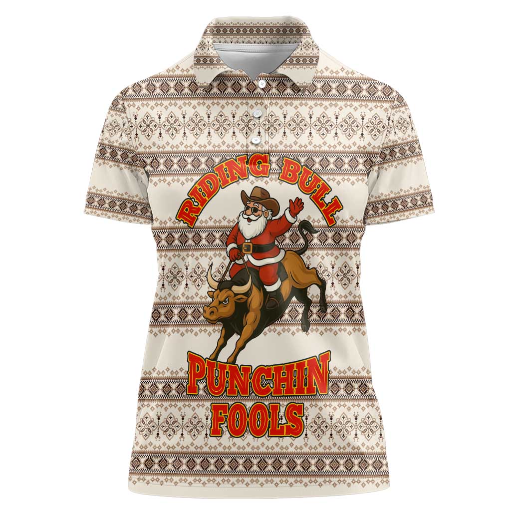 Riding Bulls Punchin Fools Christmas Women Polo Shirt Xmas Holiday Patterns - Wonder Print Shop
