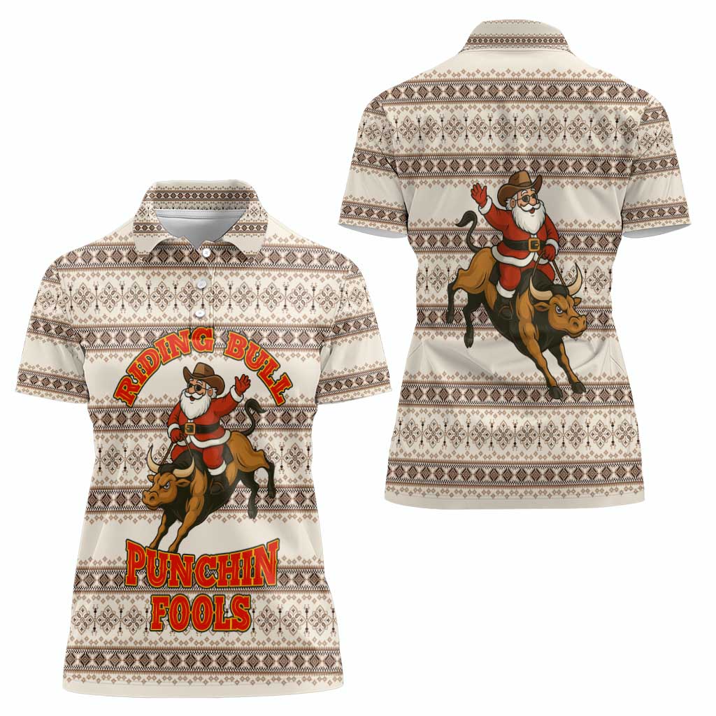Riding Bulls Punchin Fools Christmas Women Polo Shirt Xmas Holiday Patterns - Wonder Print Shop