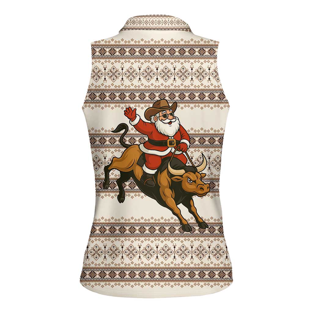 Riding Bulls Punchin Fools Christmas Women Sleeveless Polo Shirt Xmas Holiday Patterns - Wonder Print Shop