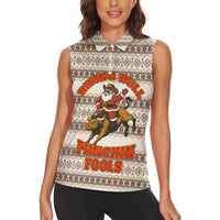 Riding Bulls Punchin Fools Christmas Women Sleeveless Polo Shirt Xmas Holiday Patterns - Wonder Print Shop
