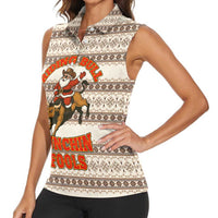 Riding Bulls Punchin Fools Christmas Women Sleeveless Polo Shirt Xmas Holiday Patterns - Wonder Print Shop