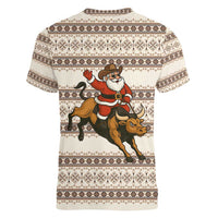 Riding Bulls Punchin Fools Christmas Women V-Neck T-Shirt Xmas Holiday Patterns - Wonder Print Shop