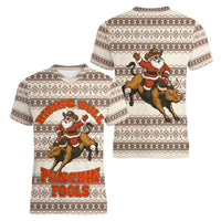 Riding Bulls Punchin Fools Christmas Women V-Neck T-Shirt Xmas Holiday Patterns - Wonder Print Shop