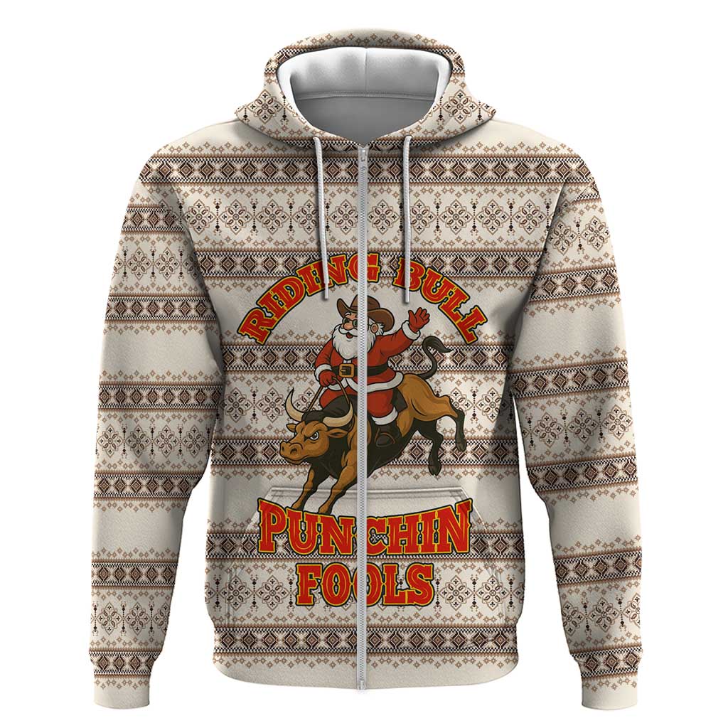 Riding Bulls Punchin Fools Christmas Zip Hoodie Xmas Holiday Patterns - Wonder Print Shop