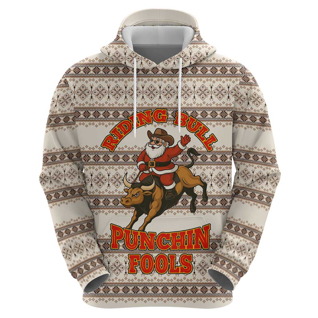 Riding Bulls Punchin Fools Christmas Zip Hoodie Xmas Holiday Patterns - Wonder Print Shop