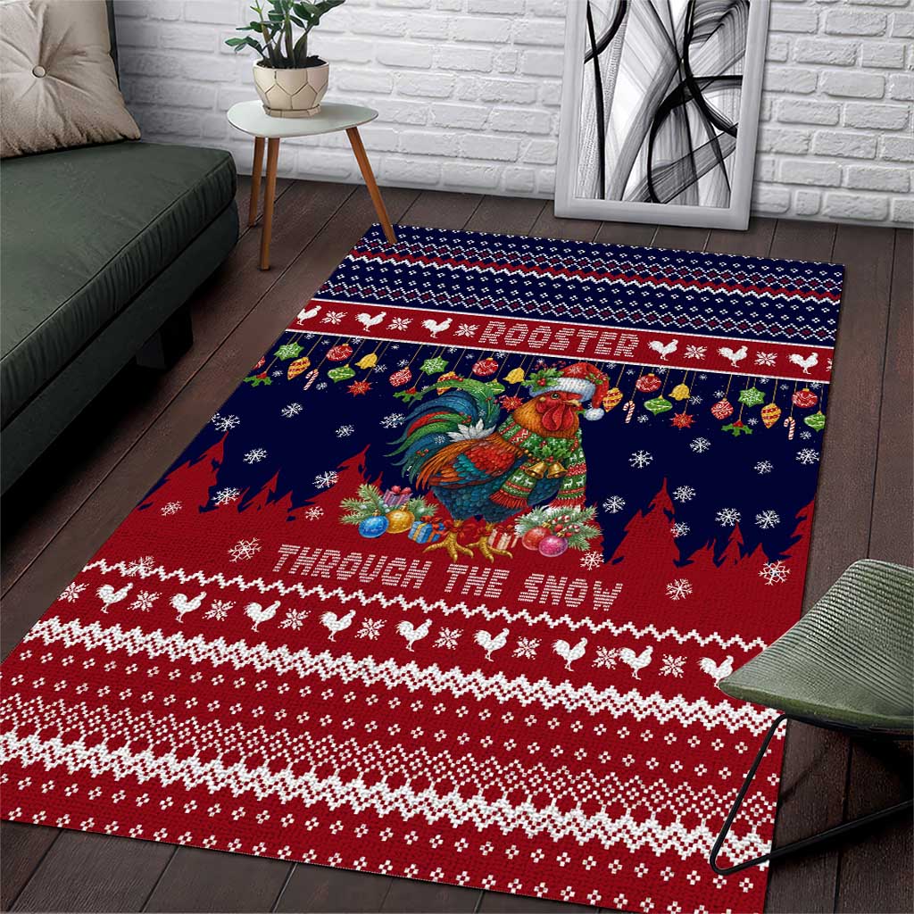 Rooster Through The Snow Christmas Area Rug Xmas Holiday Patterns - Wonder Print Shop