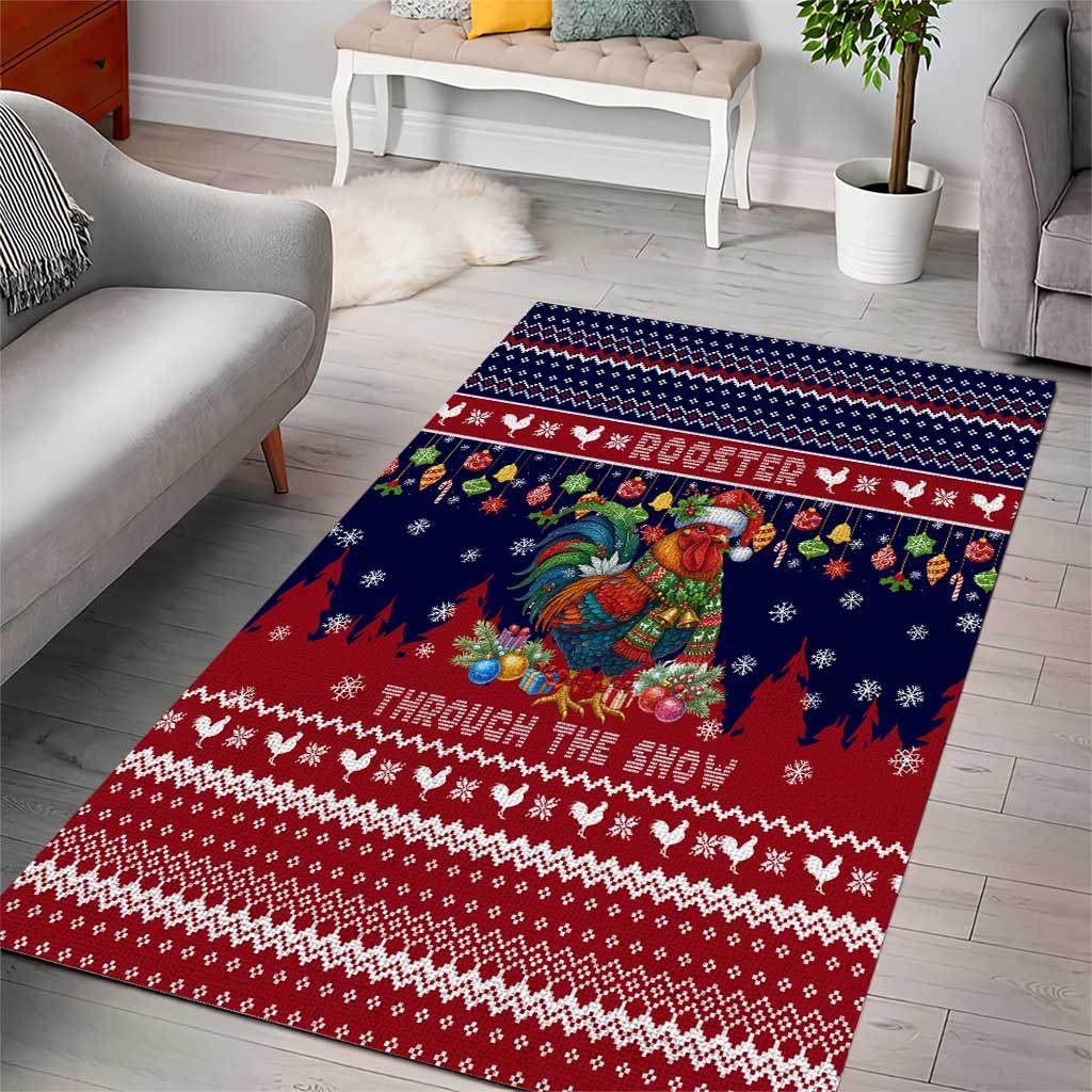 Rooster Through The Snow Christmas Area Rug Xmas Holiday Patterns - Wonder Print Shop