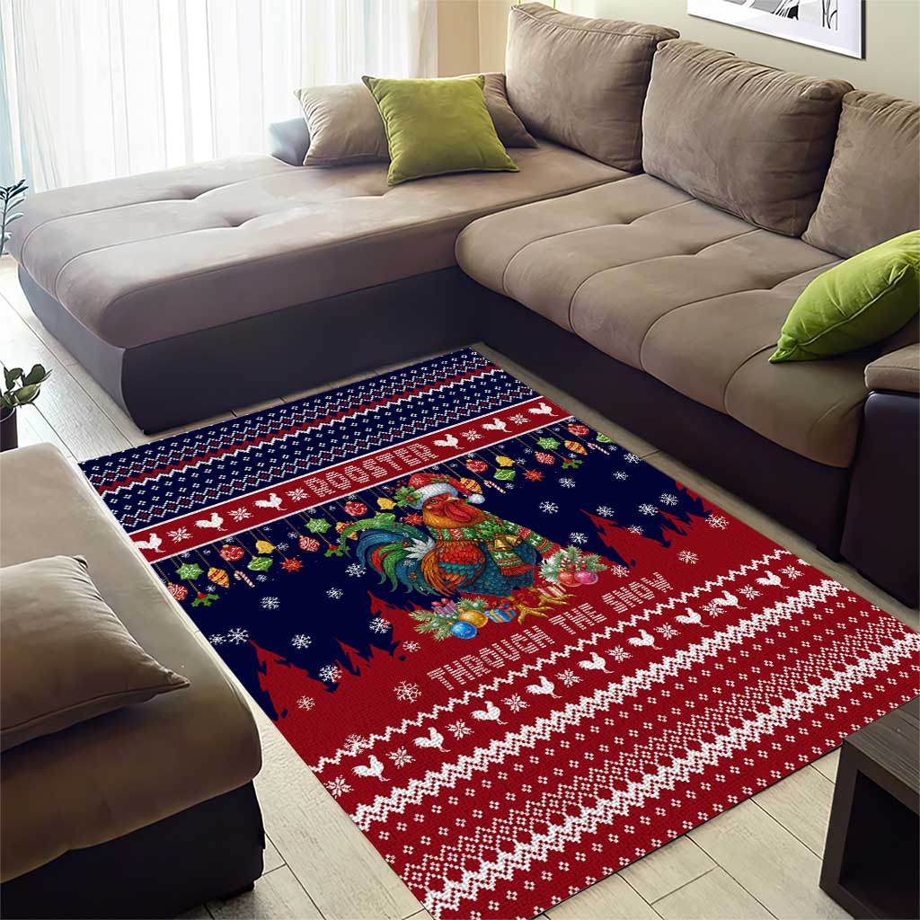 Rooster Through The Snow Christmas Area Rug Xmas Holiday Patterns - Wonder Print Shop