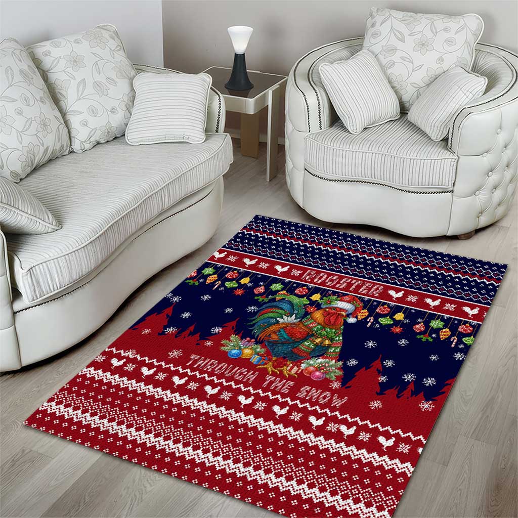 Rooster Through The Snow Christmas Area Rug Xmas Holiday Patterns - Wonder Print Shop
