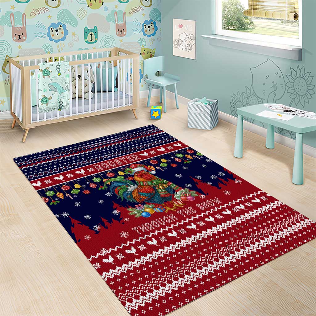 Rooster Through The Snow Christmas Area Rug Xmas Holiday Patterns - Wonder Print Shop