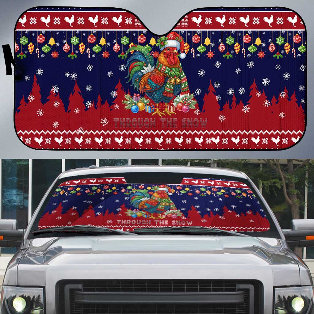 Rooster Through The Snow Christmas Auto Sun Shade Xmas Holiday Patterns - Wonder Print Shop
